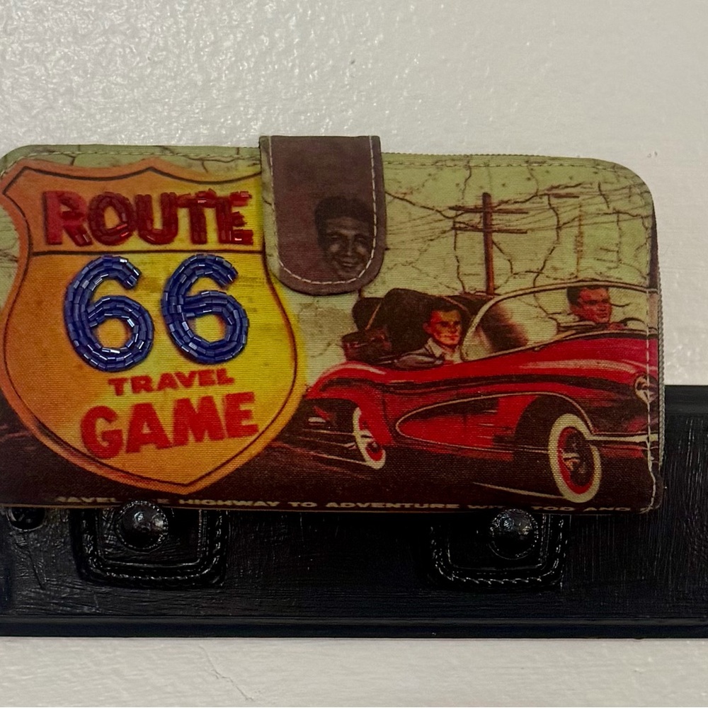 Route 66 Vintage Style Wallet - Red, Yellow, Brown